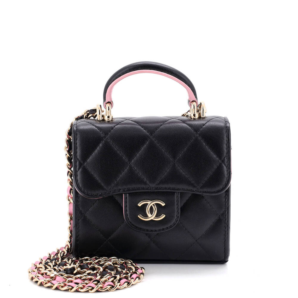 Chanel Square Classic Flap Top Handle Clutch with Chain Quilted Lambskin